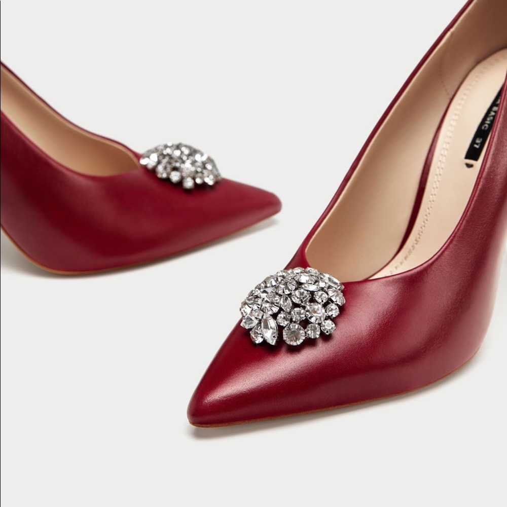 ZARA LEATHER HIGH HEEL SHOES WITH GEM DETAIL 9